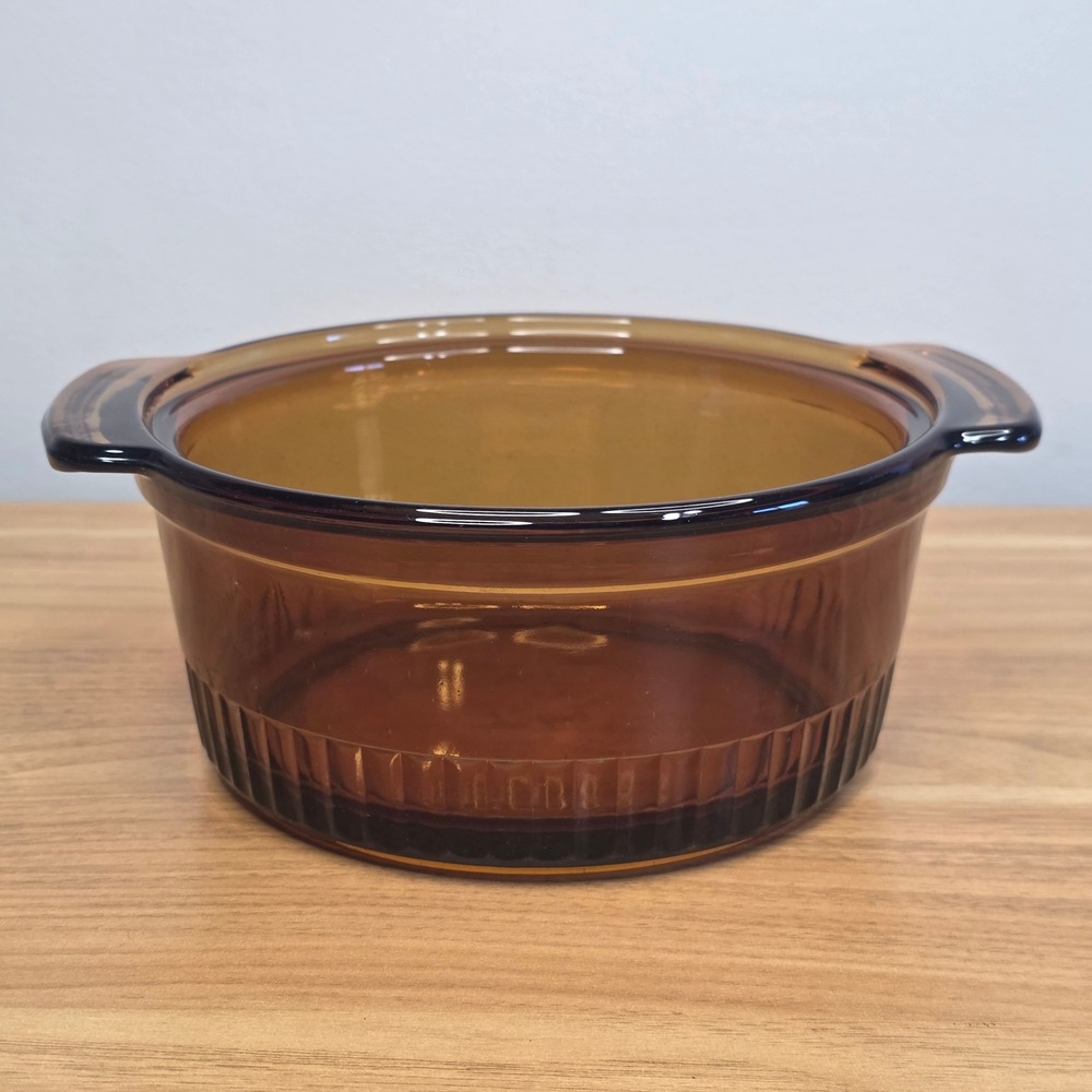 Vintage Anchor Hocking Fire King 1‎ QT Ribbed Casserole Dish Amber 436 No Lid